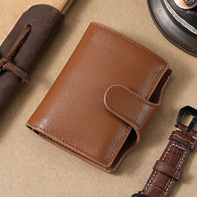 RFID anti-robo cepillo cartera multifuncional buckle mujer cartera PU doble metal cartera de hombre cartera de tarjetas cartera