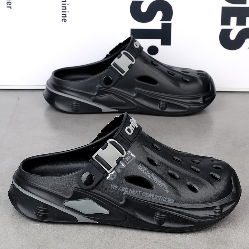Pantuflas verano para hombre nuevo estilo suela gruesa para aumentar la sensación de pisar la mierda, zapatos con agujeros de Baotou, sandalias antideslizantes al aire libre y resistentes al desgaste