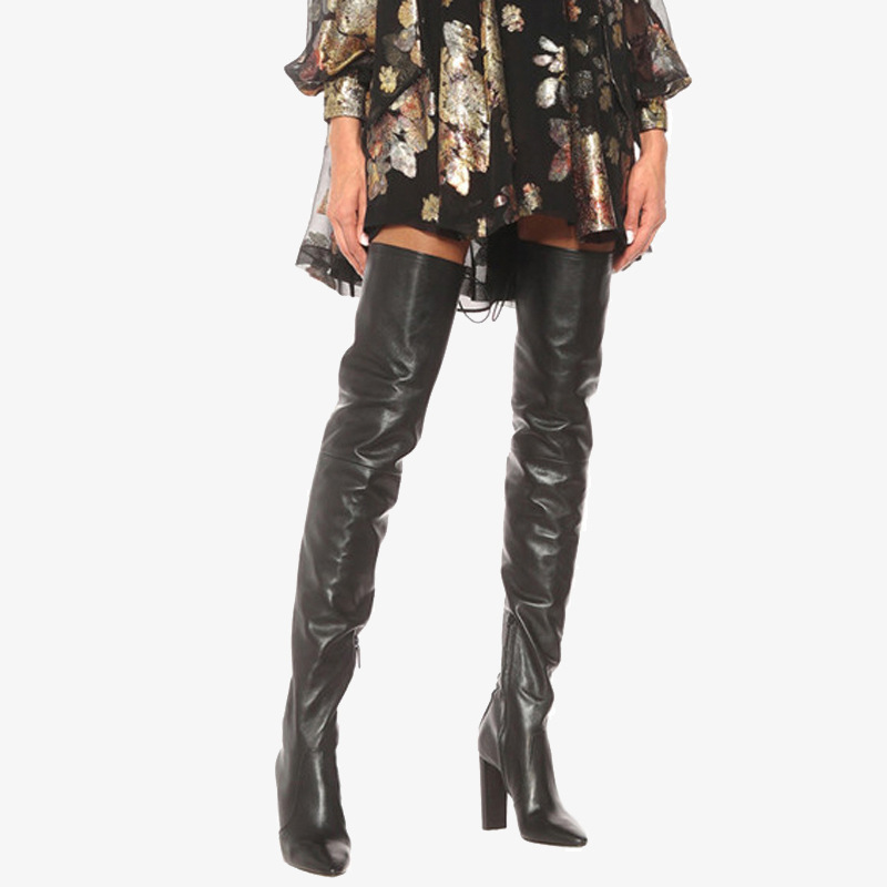 Autumn and Winter Over-knee Lace-up Thin Leg Thigh Boots Foreign Trade Women's Boots Large Size Thick Heel High Heels Black Over-knee Boots