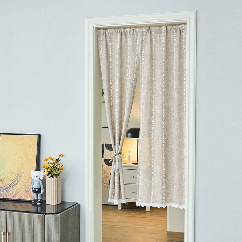 Japanese-style translucent and breathable thick cotton-linen door curtain, half curtain, short curtain, no-drill partition curtain, fabric curtain for home bedroom Japanese-style translucent and breathable thick cotton-linen door curtain, half curtain, short curtain, no-drill partition curtain, fabric curtain for home bedroom