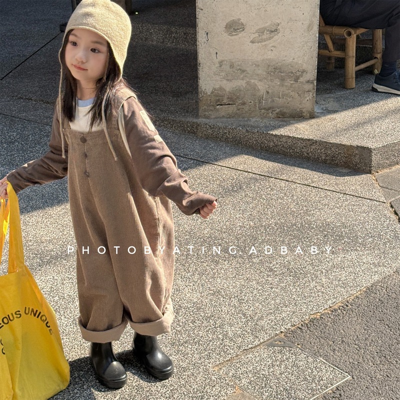儿童背带裤2025秋季韩版新款男女童洋气纯色灯芯绒宝宝休闲直筒裤|undefined
