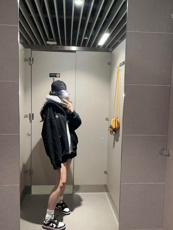 高版本~SMFK外套经典十字花涂鸦荒野营地阔身帽衫连帽开衫卫衣女|undefined