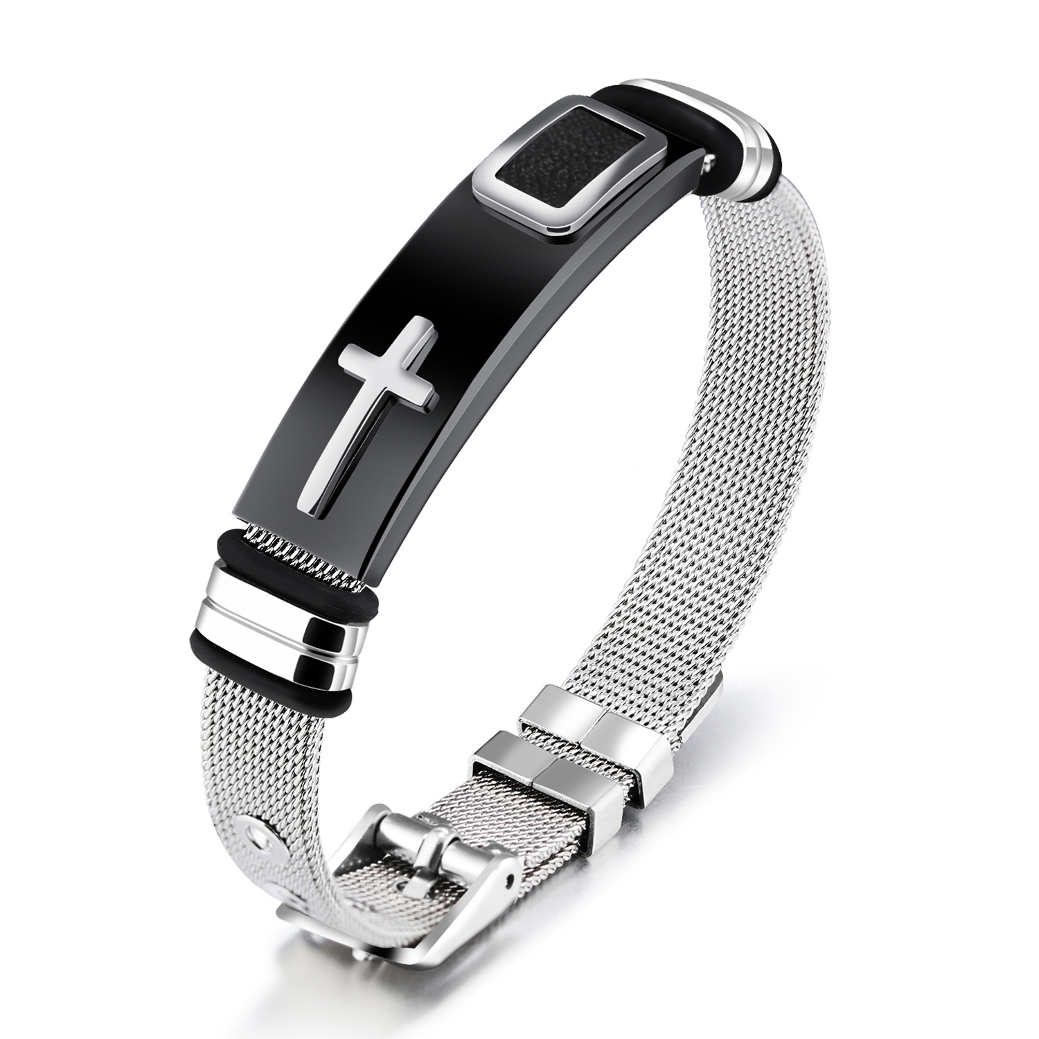 Hot-selling titanium steel mesh belt bracelet bracelet cross men's bracelet bracelet_voghion.com