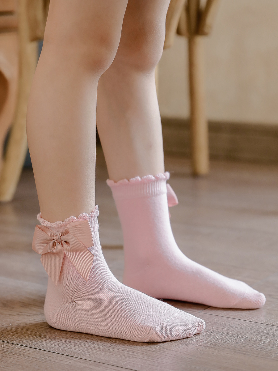 Calcetines de Algodón con Lazo Grande para Primavera, Otoño e Invierno, Estilo Lolita, Calcetines Cortos de Palacio, Lindos Calcetines Rosas para Niña
