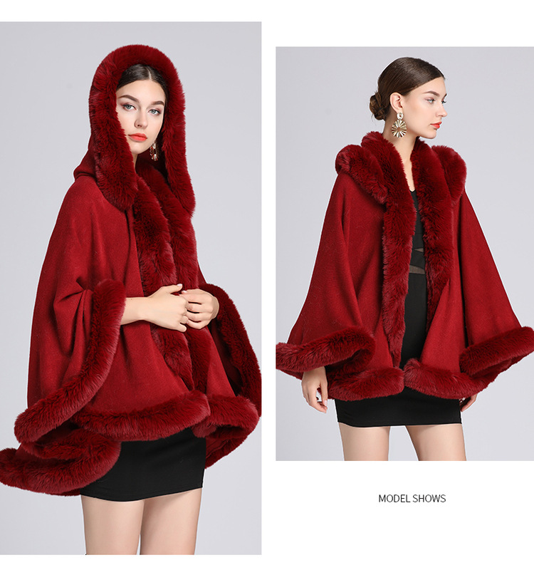 Wollkragen mit Kapuze Cape Cape Übergröße lockerer Capemantel Damen_voghion.com