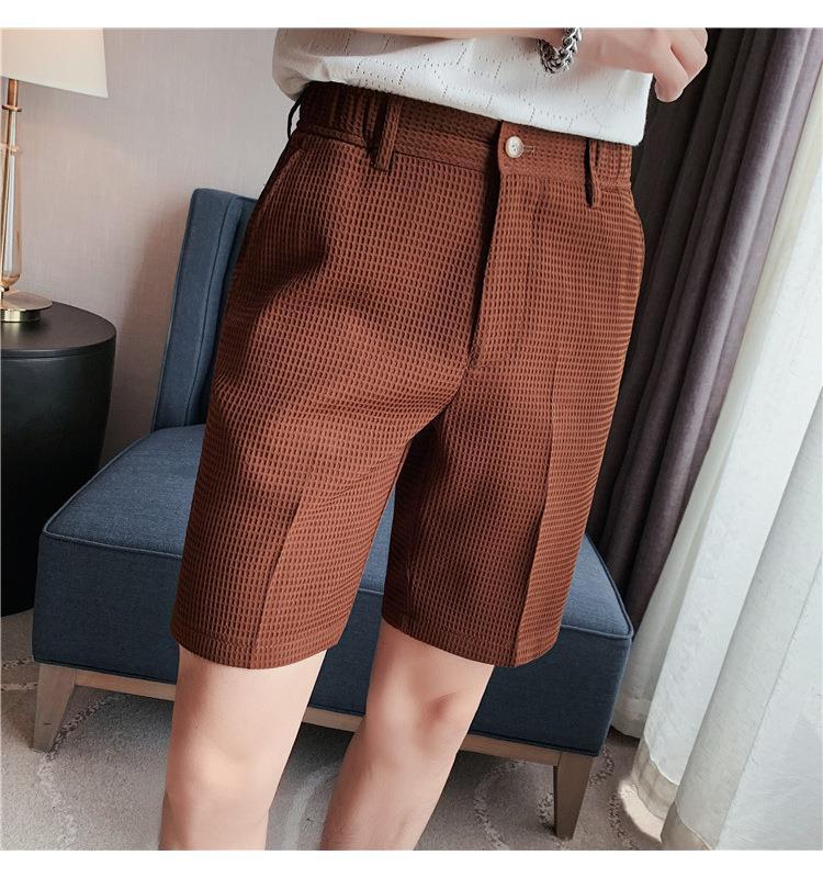 Man's clothing Waffle shorts men's quarter pants solid color thin casual dress pants green_viptrois.com