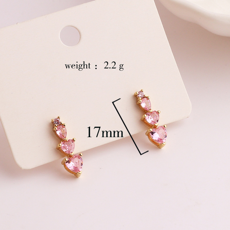 Sweet Heart Shape Copper Plating Inlay Zircon Drop Earrings 1 Pair