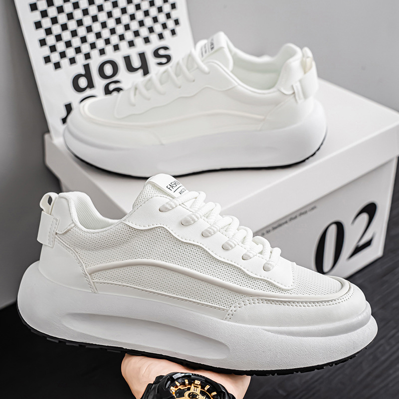 Zapatos de hombre 2025 nuevos zapatos blancos transpirables de malla de estilo moderno zapatos bajos de todo fósforo zapatos de suela gruesa zapatos casuales cómodos