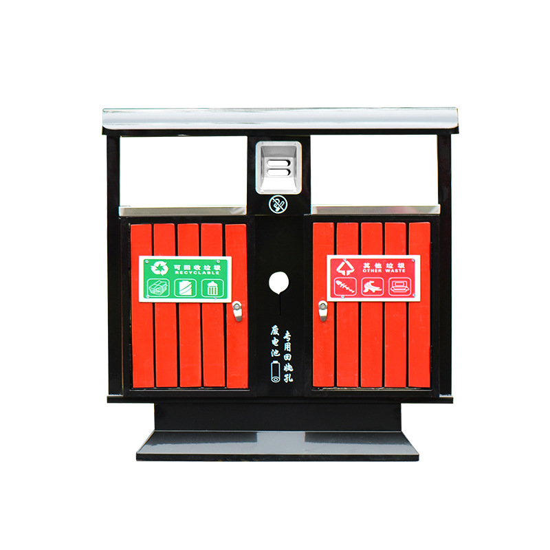 钢木垃圾桶小区物业烟头回收双分类垃圾箱公园幼儿园户外果皮箱
