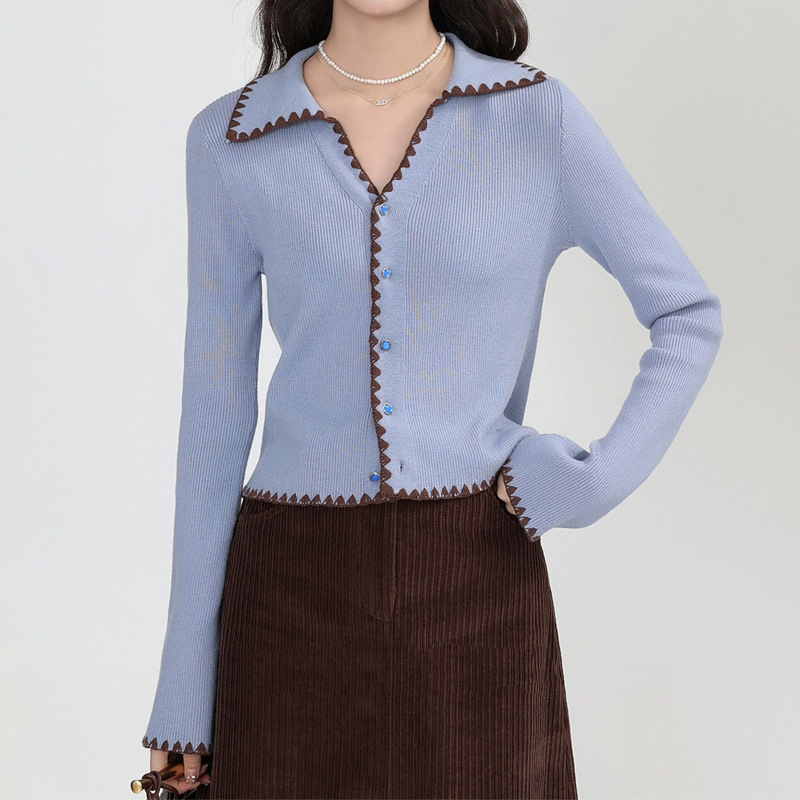 Star Blue Island Autumn and Winter Blue Design V-Neck Cardigan Sweater Small Slim Top Women's 2025 Autumn New