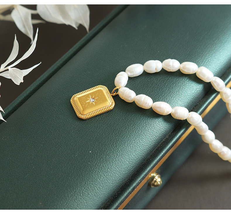 Simple Style Geometric Titanium Steel Plating Artificial Pearls Zircon Pendant Necklace Colorza_colorza_10