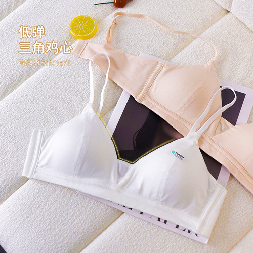 Zhiqu Japanese summer seamless thin triangle cup student girl underwear small breast push-up bra without steel rings