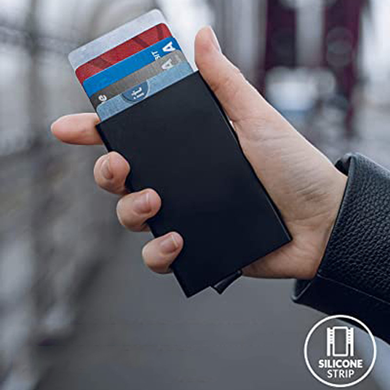 Tarjetero RFID de aluminio antirrobo para hombres, diseño minimalista de alta calidad