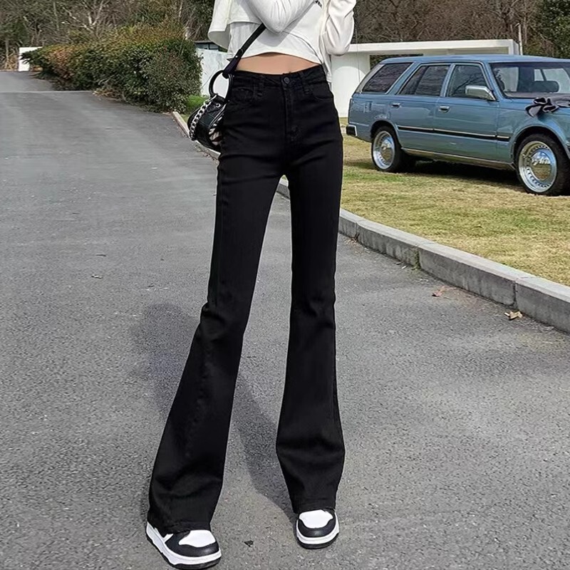 Black Slair Jeans Women's 2025 Spring and Autumn New High Waist Slimming Casual Stretch Flared Pants Korean Style Horseshoe Pants