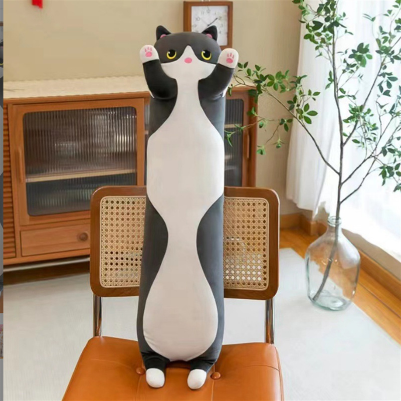 Peluche largo de gato abrazable, cojín de felpa suave, muñeco kawaii, ideal para regalo o decoración