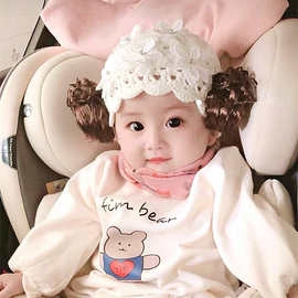 宝宝假发帽子婴儿公主0-1-2岁手工编织蕾丝花朵韩版新生儿帽秋萌
