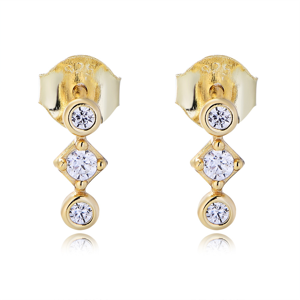 1 Pair Quantity Daily Occasion 1 Pair 925 Sterling Silver Zircon Round Rhombus Ear Studs