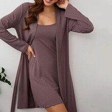 2025亚马逊跨境时尚简约女装秋热款纯色吊带睡裙性感居家两件套