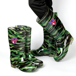 Men's Rain Boots, Non-Slip Camouflage Rain Boots, Oil-Resistant, Thick, Industrial and Mining Thick Soles, Fleece-Lined, Thickeneded, Medium-Length, Long-Length, High-Length, Medium-High