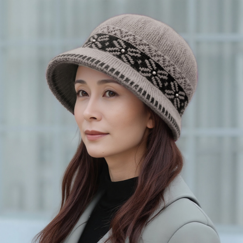中老年帽子女秋冬时尚保暖妈妈护耳盆帽加绒渔夫帽防寒针织毛线帽|undefined