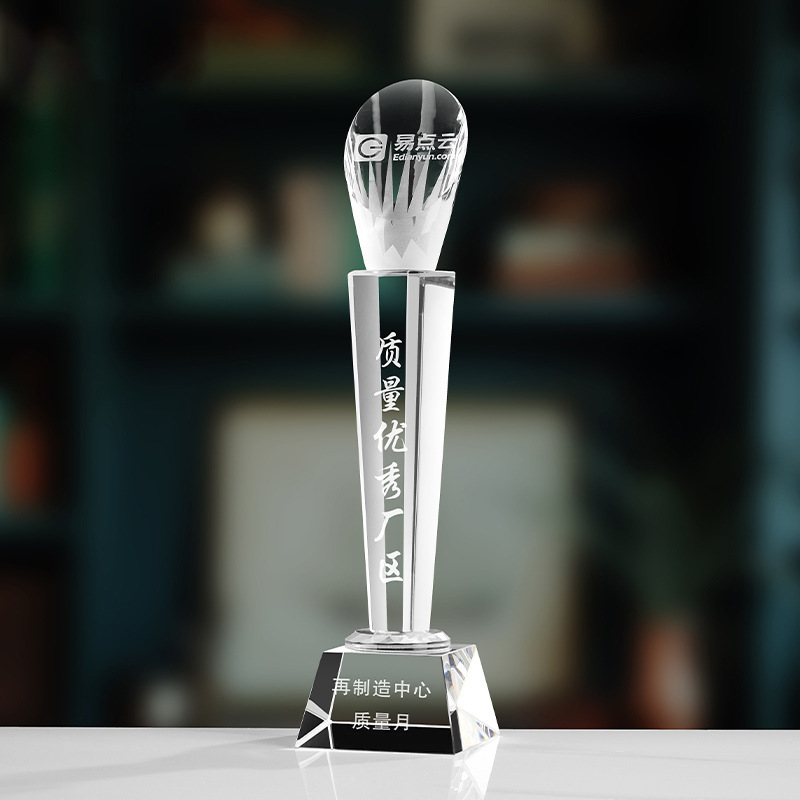 Trofeo de cristal de grabación reunión anual de competición de premios medallas de metal de madera sólida colorido trofeo de cristal impreso