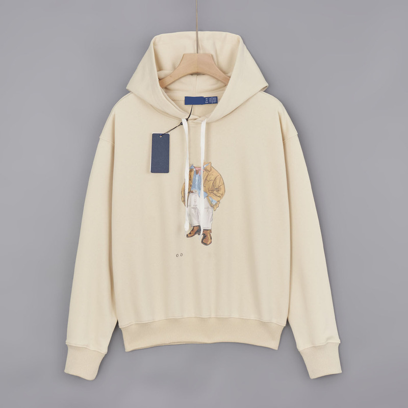 2026 Women's American Single Print Embroidered Cartoon Bear Round Neck Casual Drop Shoulder Long Sleeve Fleece Sweatshirt