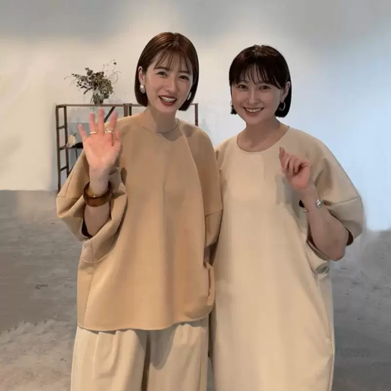 2024新款春夏季松本惠奈宽松简约纯色衬衫圆领时尚百搭泡泡袖上衣