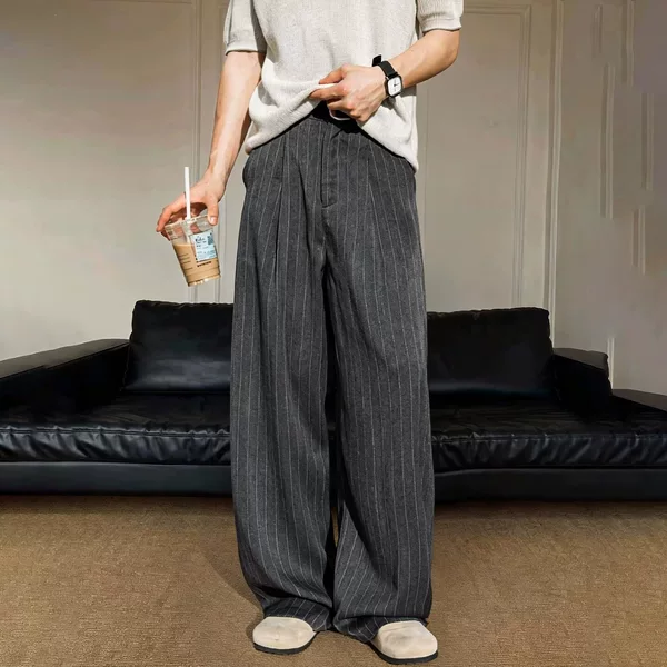 Old Money Style Striped Pants for Men 2026 Spring and Autumn Season, Relaxed and Lazy Vibe Yamamoto Pants, Drapey Casual Suit Pants