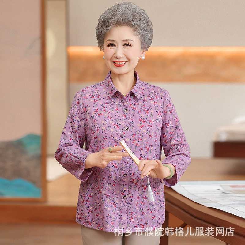 Летняя одежда для женщин среднего и старшего возраста 2025, новая модная женская свободная рубашка с лацканами из чистого хлопка для бабушек
