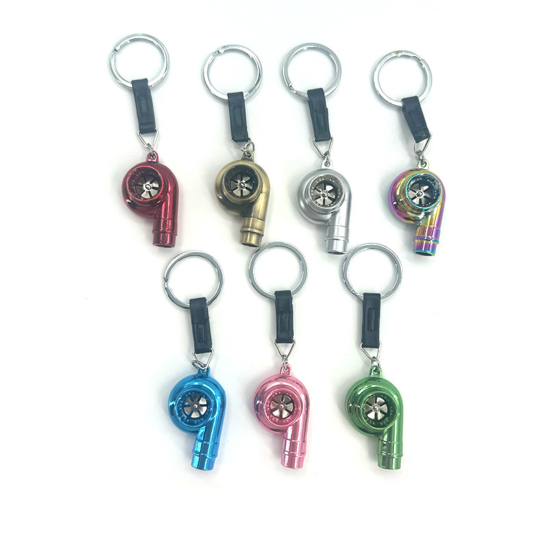 Car modification turbocharged whistle shape simulation metal keychain pendant blade can rotate foreign trade hot sale