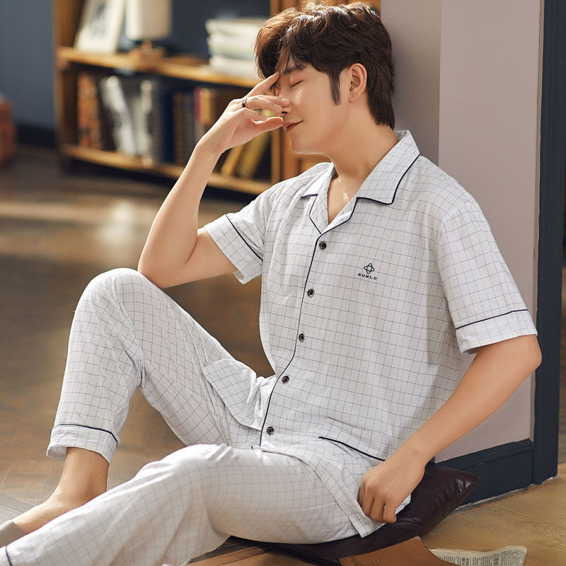 Pantalones de manga corta de verano 100% pijamas de algodón fino ocio traje de hombre de mediana edad y ancianos homewear