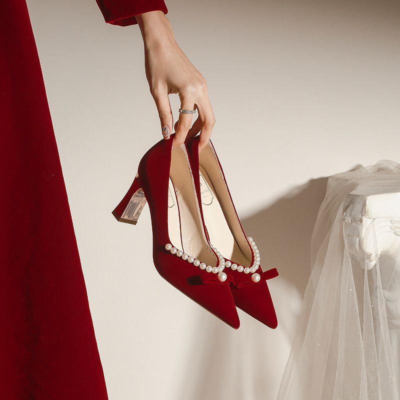 C786 Wedding Shoes Xiuhe Wedding Dress Bridal Shoes Not Tiring Feet Bridesmaid Shoes Red High Heels Women's Thick Heels Pointed Toe 32-43 C786 Wedding Shoes Xiuhe Wedding Dress Bridal Shoes Not Tiring Feet Bridesmaid Shoes Red High Heels Women's Thick Heels Pointed Toe 32-43