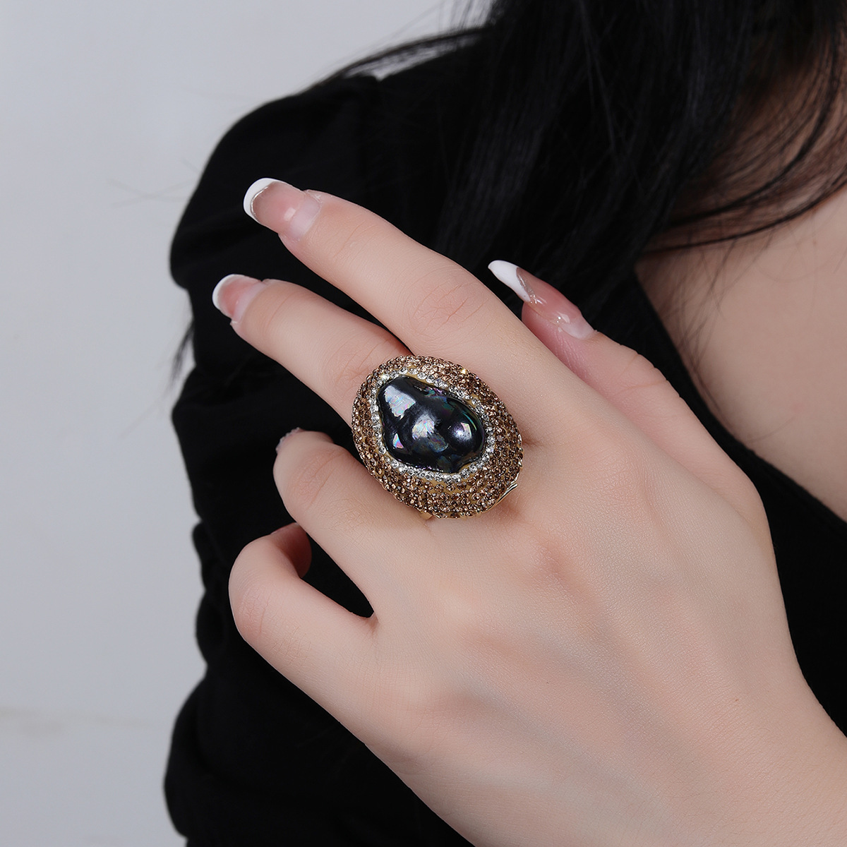 20g Weight Rhinestones, Pearl, Shell Inlay Material Open Rings Classification Adjustable Ring Size 1 Piece Quantity Daily Occasion Copper Material Geometric Pattern All Seasons Season Women's Gender Inlay Design IG Style Style IG Style Geometric Copper Rhinestones Pearl Shell Open Rings In Bulk 5