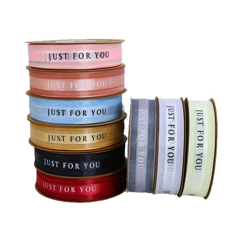 2.5cm de malla de borde de satén medio JUST pastel de embalaje de flores cinta de lazo cinta de satén en inglés cinta de gasa de nieve