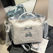 大容量波点包包女2025新款时尚刺绣腋下托特包夏季多用大包双肩包