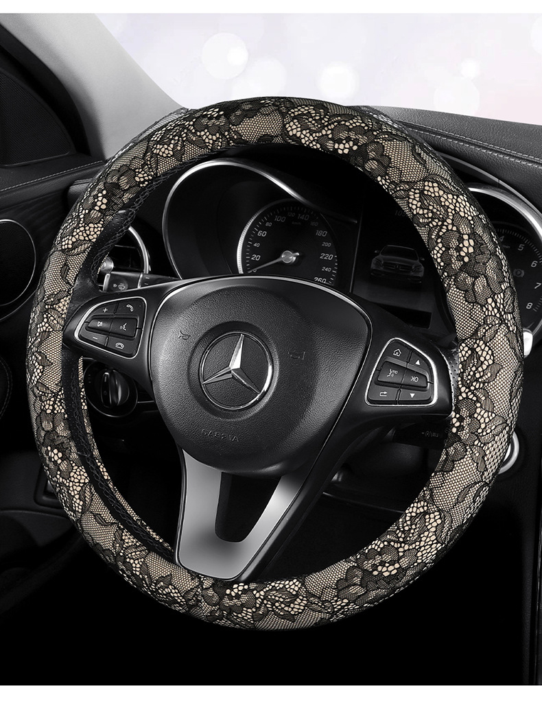 Cross-Border 26-Year New Model Lace Dirt-Resistant Breathable Non-Slip All-Season Universal Foreign Trade Exclusive Five-Seater Car Steering Wheel Cover