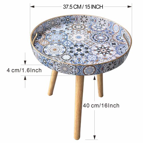 A small side table with three detachable 40cm wooden legs, in a Bohemian style, serving as an indoor coffee table or tea table.
