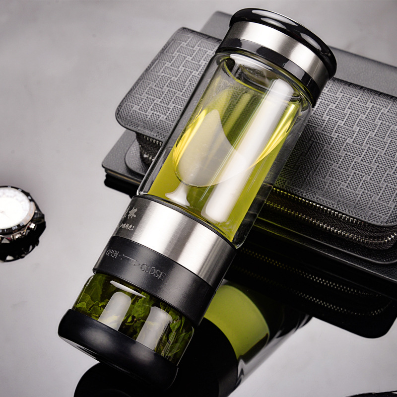 Guest Double Layer Glass Tea Cup Water Cup Rotating Ceramic Tea Cup Tea Separation Tea Brewing Cup Taste Cup Car Cup