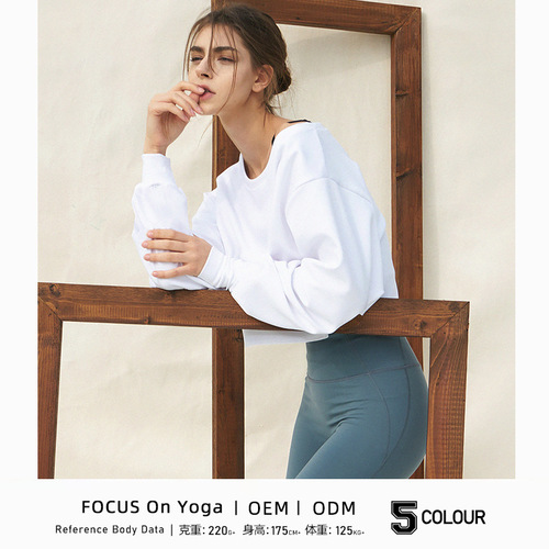 23 Spring New Style Bare Shoulder Yoga Top Long Sleeve Round Neck Outdoor Breathable Loose European and American Sports Fitness Hoodie