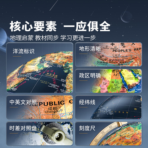 Enmiar smart wooden globe embossed universal 3D three-dimensional children's enlightenment genuine students dedicated to junior high school students