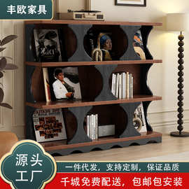 中古风实木展示柜客厅矮书架半墙书柜玄关柜电视柜旁边复古装饰柜