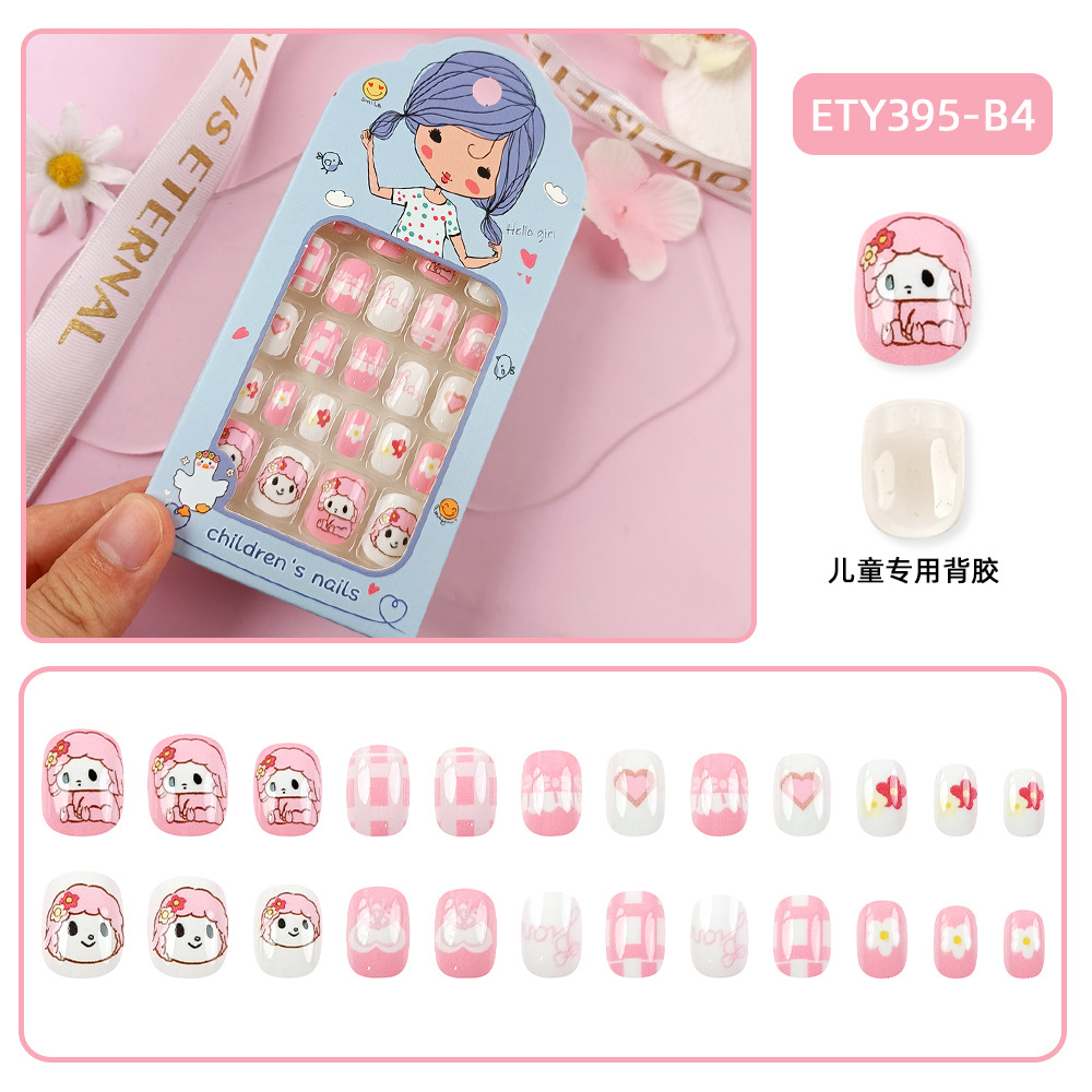 Uñas postizas adhesivas de moda para niños mayores, lindas pegatinas de uñas con dibujos animados, caja de 24 piezas de lindos parches de uñas. image 8