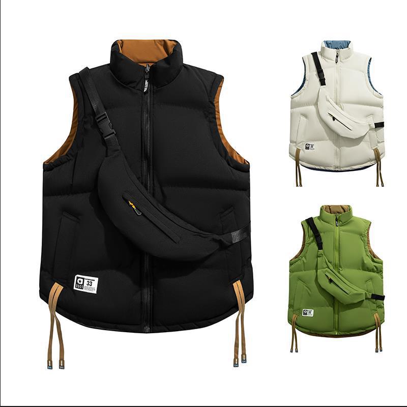 2025 invierno nuevo chaleco de algodón de cuello vertical, moda para hombres y mujeres con chaleco caliente, chaleco de moda, bolsa de regalo