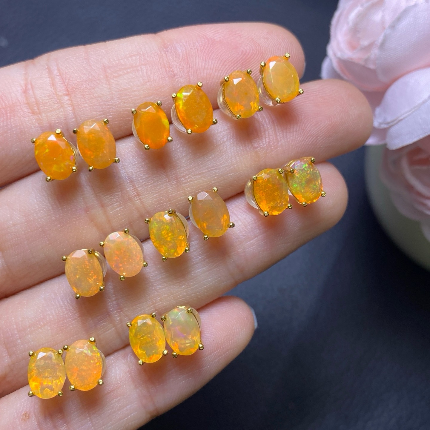 Natural opal earrings with clean crystals and dazzling fire, main stone 4*5mm, finely crafted with s925 silver