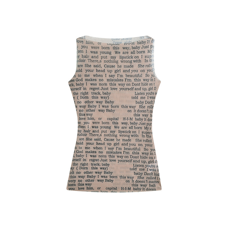 Summer and Autumn New Letter Print Sleeveless Slimming Inner Top Design-Focused Outerwear for Retro Lady