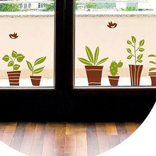 批發幸福的小花草 牆貼紙綠色小盆栽清新玻璃櫥窗貼服裝咖啡牆貼