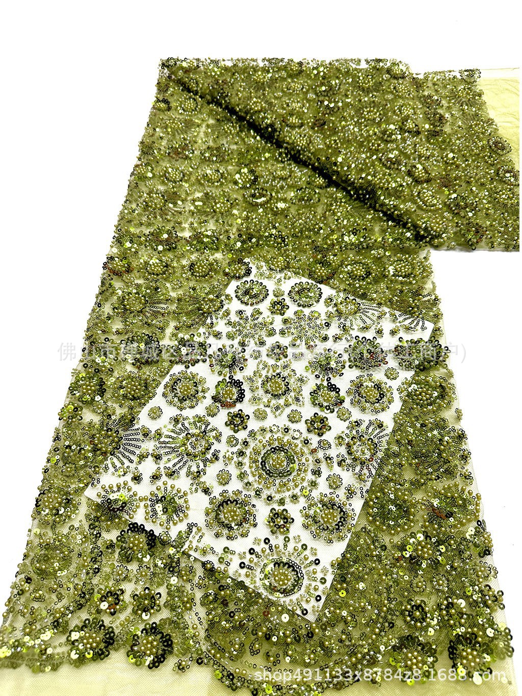 Redondo sol sequin clavado tela de malla de perlas vestido de boda de estilo nacional vestido de tela de banquete en stock