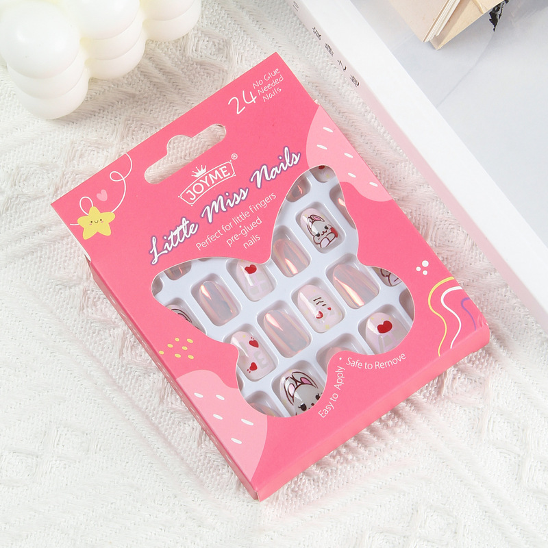 Cartoon Kidsren's Wearable Nail Glue with Built-In Glue 3-12 Years Old Nail Patch Finished Easter Bunny Phosphorescence