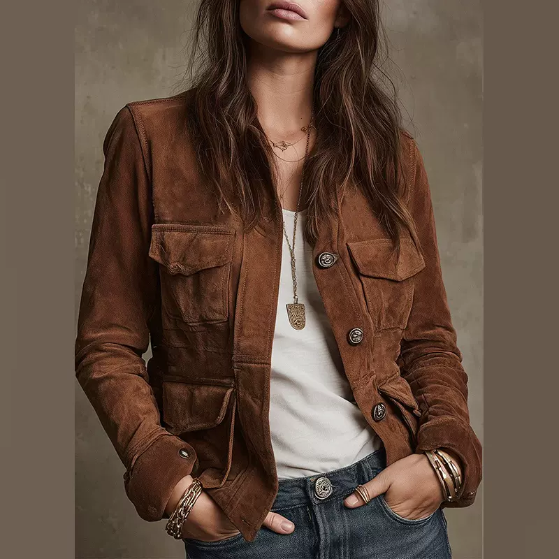 亚马逊跨境2025秋季欧美外贸新款女装时尚优雅修身短款长袖外套女