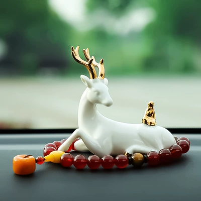 Car Interior Decorations Center: Car ornaments - send-anti-skid-mat-lying-deer-golden-buddha-red-agate-gear-beads